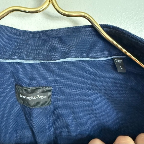 ermenegildo zegna men’s button down cotton shirt navy size large - Picture 5 of 6